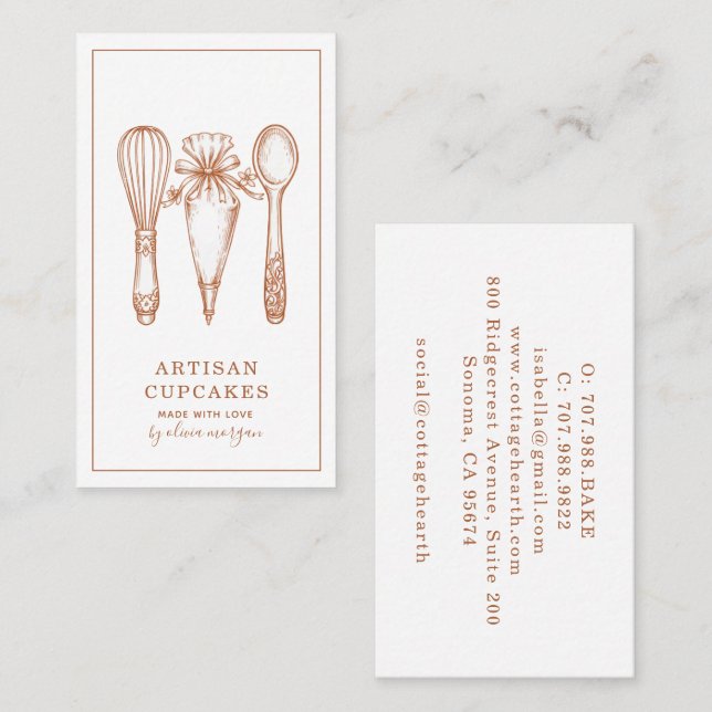 Artisan Cupcake Bakery Baking Utensils Business Card (Front/Back)