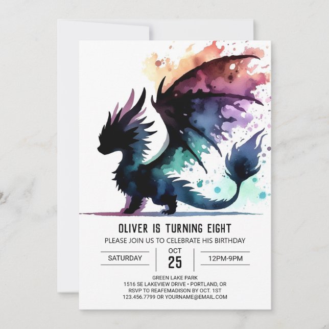 Artisan Dragon Birthday Digital Invitation (Front)