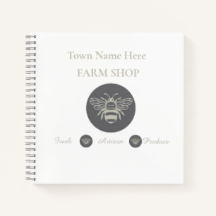 Artisan Farm Shop or Farmers Market Bee Logo  Notebook