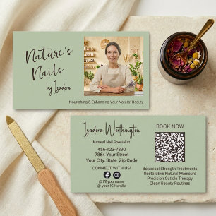 Artisan Heritage Sage Green Photo Nail Social QR Business Card