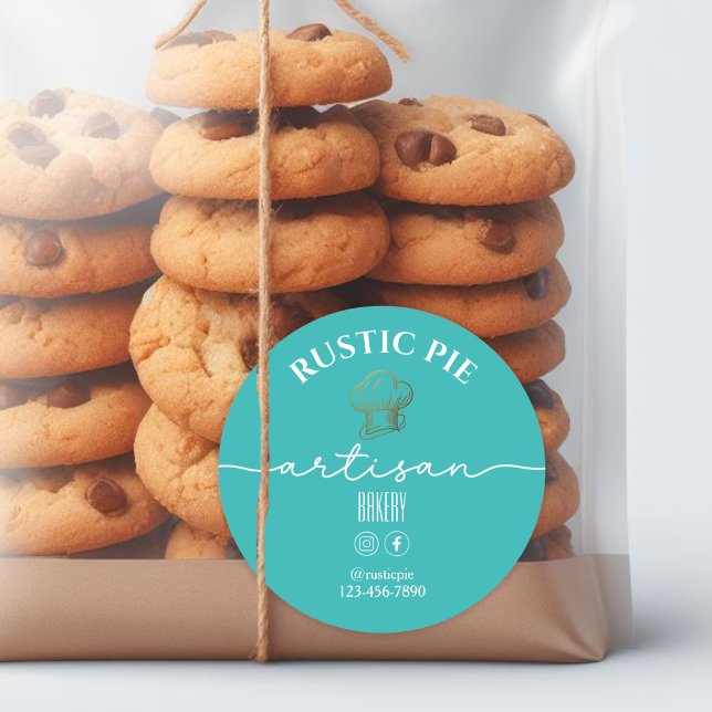 Artisan Home Bakery Gold Chef Hat Sea Green Classic Round Sticker (Creator Uploaded)