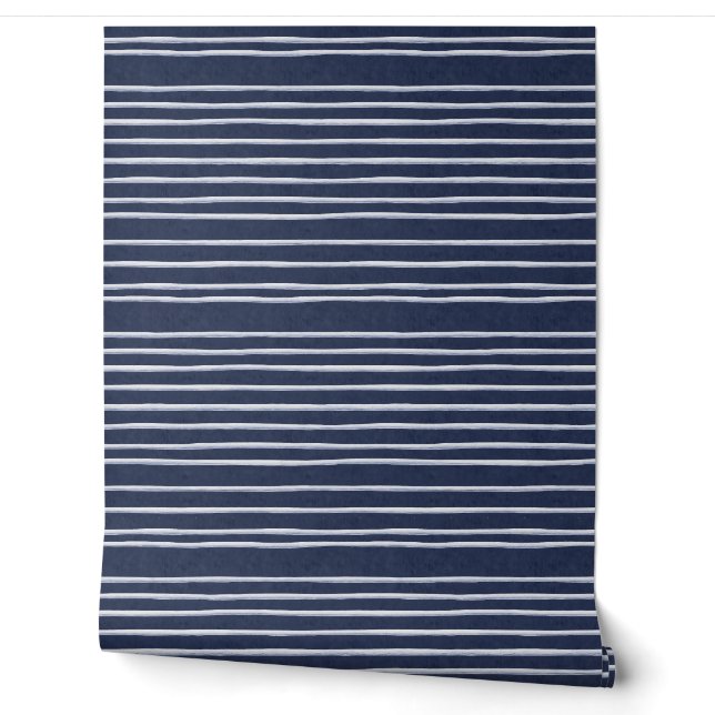 Artisan Lines: Bold Navy Striped Wallpaper (Unrolling)
