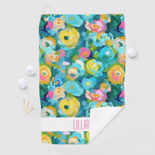 Artisan Painted Floral Colourful Her NAME Fun Golf Towel