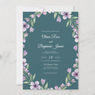 Artisan Slate Violet Wreath Wedding Invitation