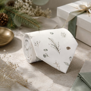 Artisan Winter Botanical Elegant Sage Green Men's Tie
