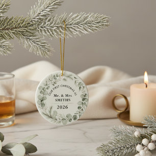 Artisan Winter Botanical Family Photo Ceramic Tree Decoration