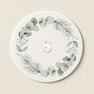 Artisan Winter Botanical Monogram Initial Ivory Classic Round Sticker