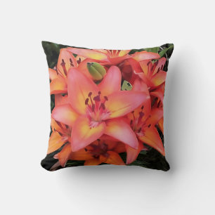 Artisitc Coral Coloured Garden Lilies Cushion