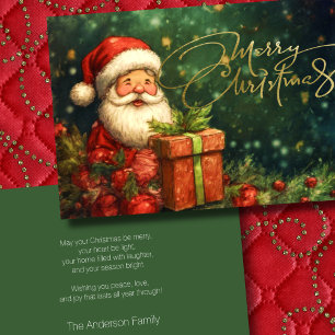 Artisitc Santa Illustration Christmas Red Green Holiday Card