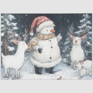 Artisitc Snowman Forest Illustration Christmas Tissue Paper