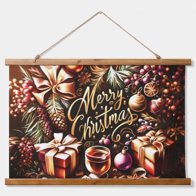 Artisitc Warm Chocolate Festive Cosy Christmas  Hanging Tapestry (Front)