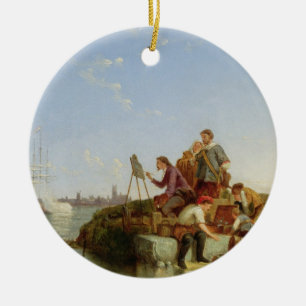 Artist at his Easel and Shipping beyond, 1894 (oil Ceramic Tree Decoration