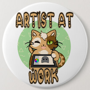 Artist at work cute cat design 6 cm round badge