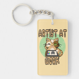 Artist at work cute cat design key ring