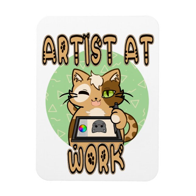 Artist at work - cute cat design magnet (Vertical)