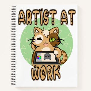 Artist at work cute cat design notebook
