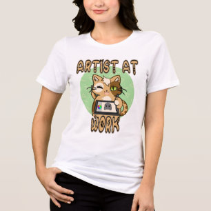 Artist at work cute cat design Tri-Blend shirt