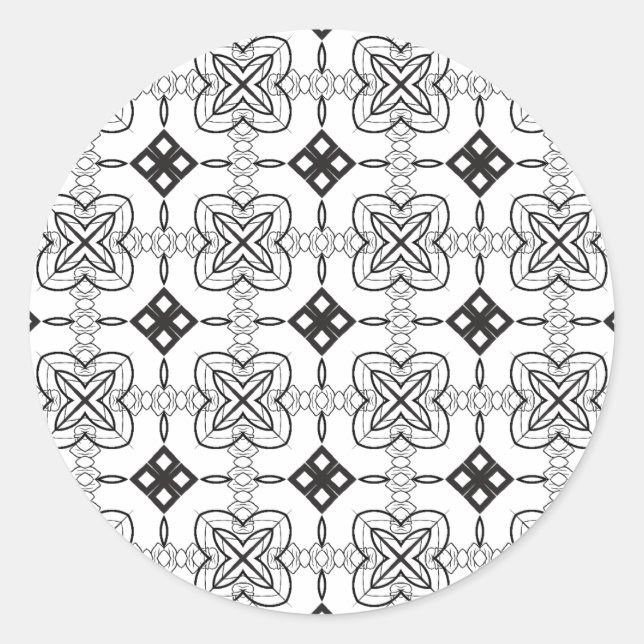 Artist Black White Geometric Floral Diamond Group Classic Round Sticker (Front)