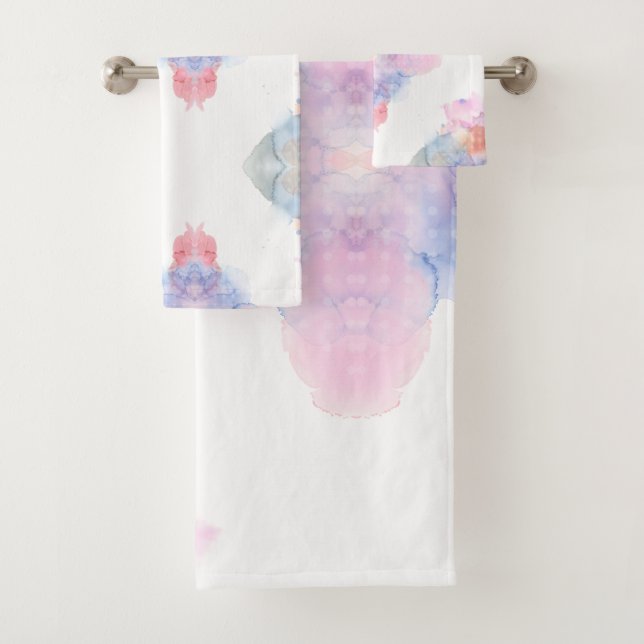 Artist Blue and Pink Watercolor Bath Towel Set (Insitu)