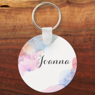 Artist Blue and Pink Watercolor Key Ring