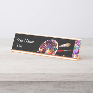 ARTIST COLOR PALETTE AND BRUSHES ,black Desk Name Plate