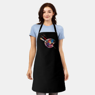 ARTIST COLOR PALETTE AND BRUSHES IN BLACK APRON