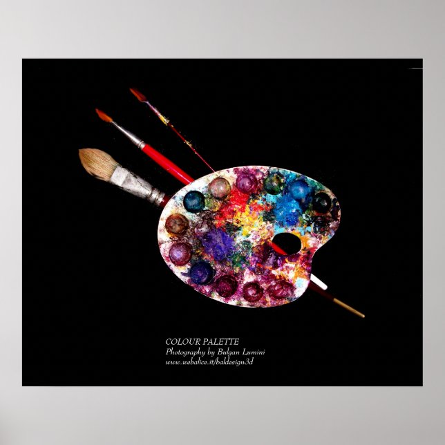ARTIST COLOR PALETTE AND BRUSHES IN BLACK POSTER (Front)