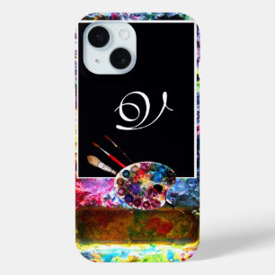 ARTIST COLOR PALETTE AND BRUSHES MONOGRAM Black iPhone 15 Case