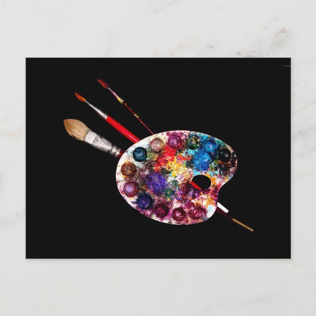 ARTIST COLOR PALETTE AND BRUSHES POSTCARD (Front)