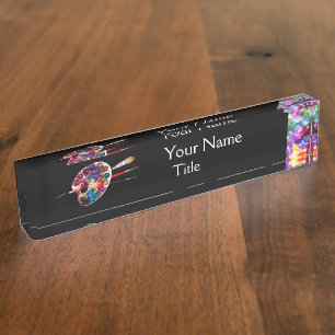 ARTIST COLOUR PALETTE AND BRUSHES  ,black Nameplate