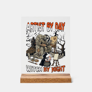 Artist Day Witch Night Halloween Skeleton Painter  Acrylic Sign