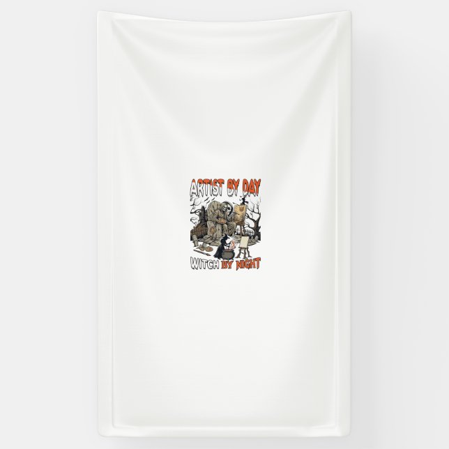 Artist Day Witch Night Halloween Skeleton Painter  Banner (Vertical)