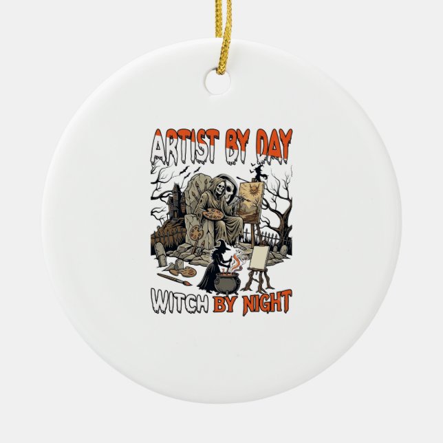 Artist Day Witch Night Halloween Skeleton Painter  Ceramic Tree Decoration (Front)