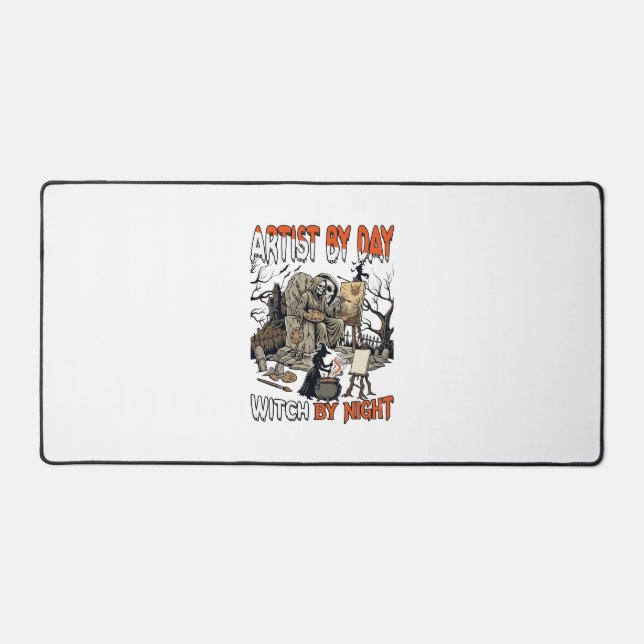 Artist Day Witch Night Halloween Skeleton Painter  Desk Mat (Front)