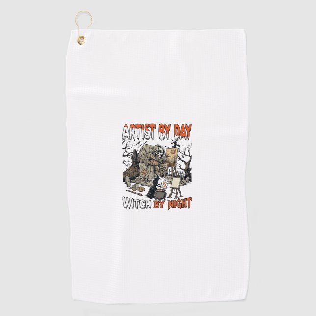 Artist Day Witch Night Halloween Skeleton Painter  Golf Towel (Front)