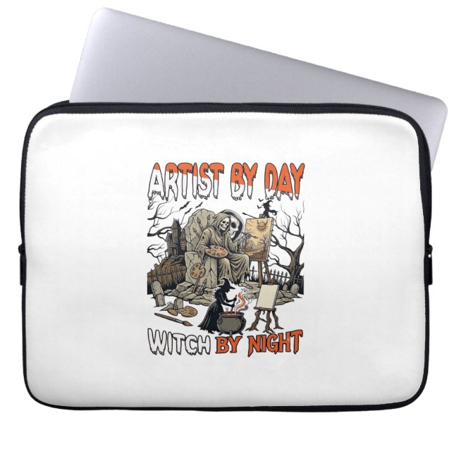 Artist Day Witch Night Halloween Skeleton Painter  Laptop Sleeve (Front)