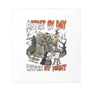 Artist Day Witch Night Halloween Skeleton Painter  Notepad