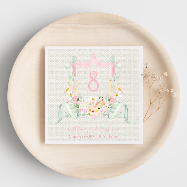 Artist Dusty Pink Greenery Coquette Birthday  Napkin (Creator Uploaded)