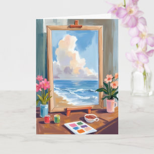 Artist Easel Canvas Watercolor Painting Card