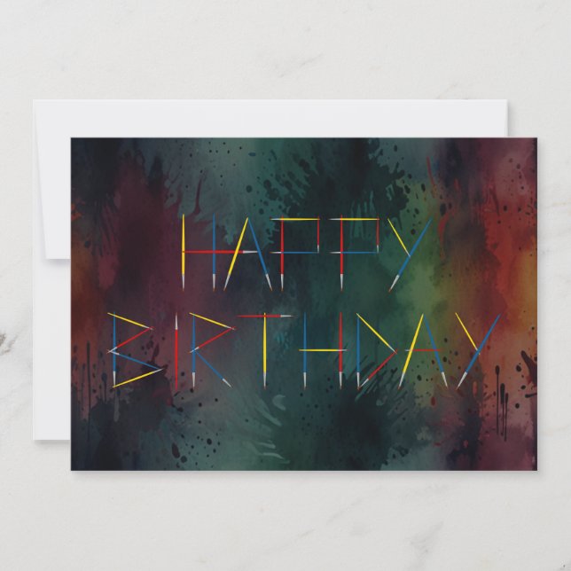 Artist Happy Birthday Colourful Paintbrush Splatte Holiday Card (Front)