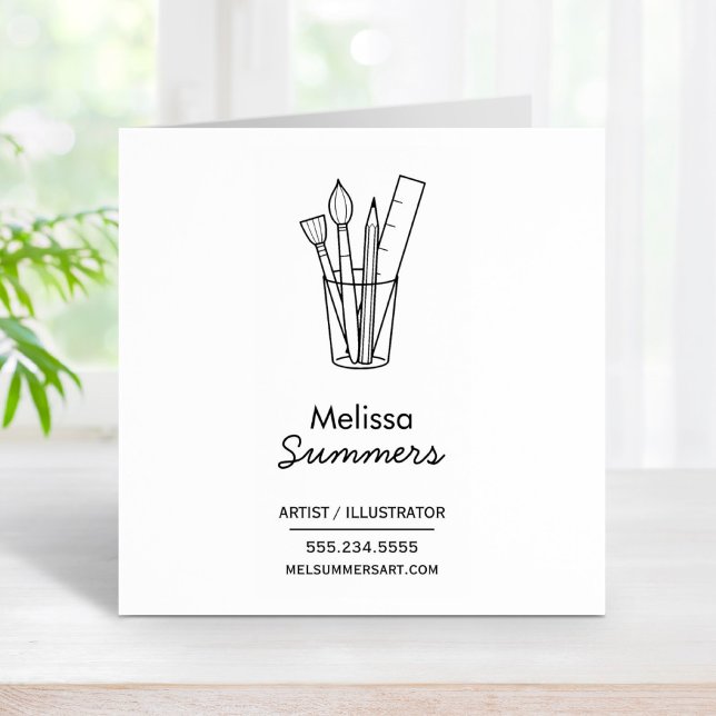 Artist Illustrator Business Contact Info Rubber Stamp (Creator Uploaded)