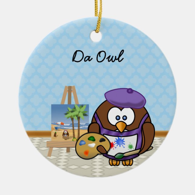 artist owl ceramic tree decoration (Front)
