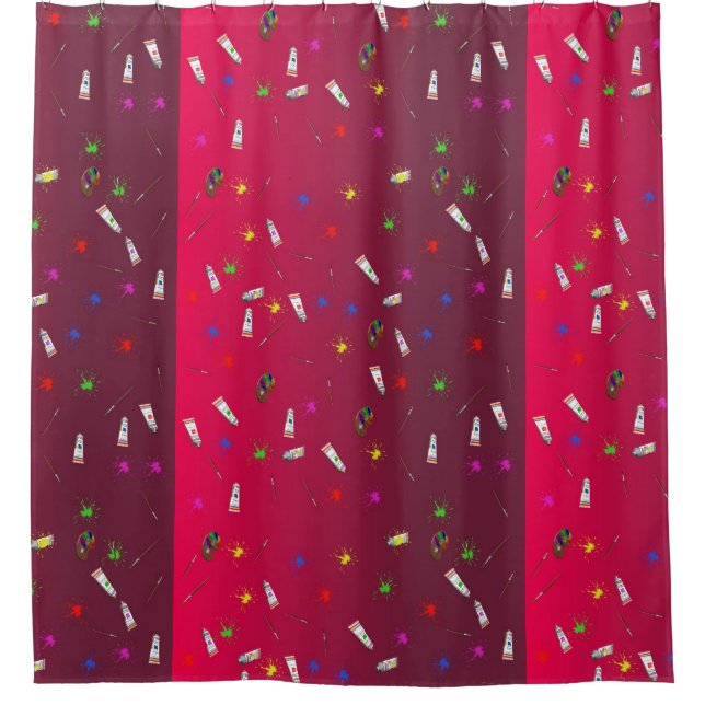 Artist Paint and Art Brush Stripe Pattern Bathroom Shower Curtain (Front)