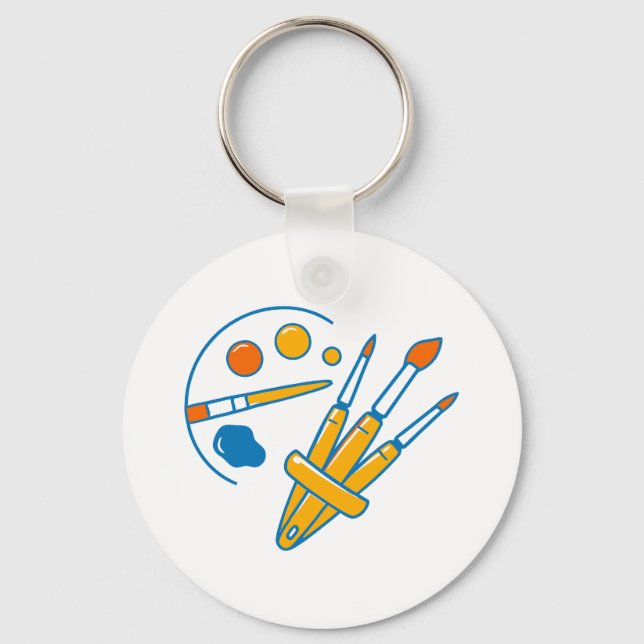 Artist Paint Palette and Brushes Key Ring (Front)