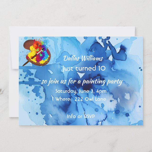 Artist Paint Themed Birthday Invitation (Back)