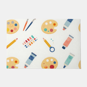 Artist Paint Tools Pattern Cute Watercolor Doormat