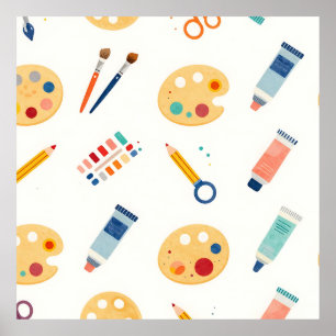 Artist Paint Tools Pattern Cute Watercolor Poster