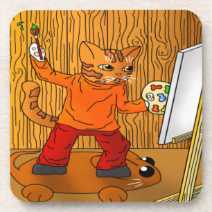 Artist Painter Cat Coaster
