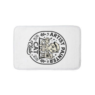 Artist Painter Cat Funny Cat Graphic - Artist Pain Bath Mat