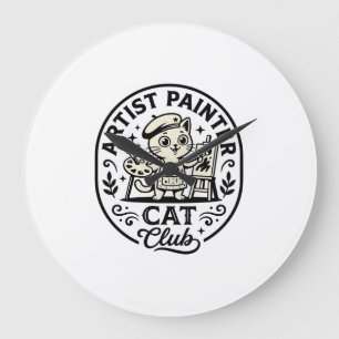 Artist Painter Cat Funny Cat Graphic - Artist Pain Large Clock